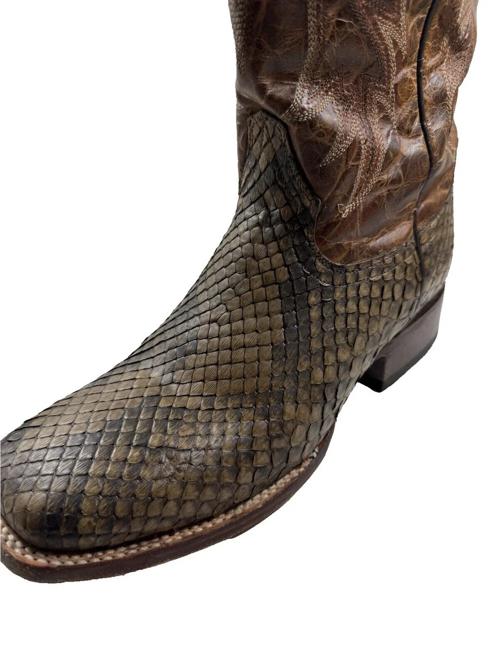 Stetson Men’s Western Cowboy Boots 8.5 Exotic Python Leather Brown Pre Owned